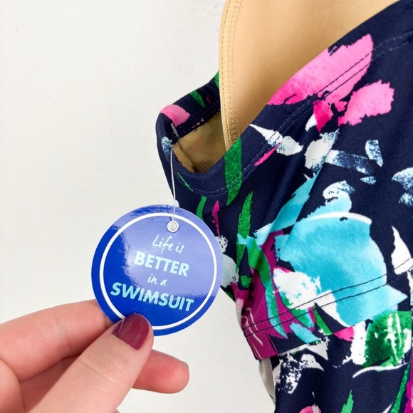 NWT Swimsuits For All Floral Twist Front Plunge Neck One Piece Sz 20 - Picture 8 of 12